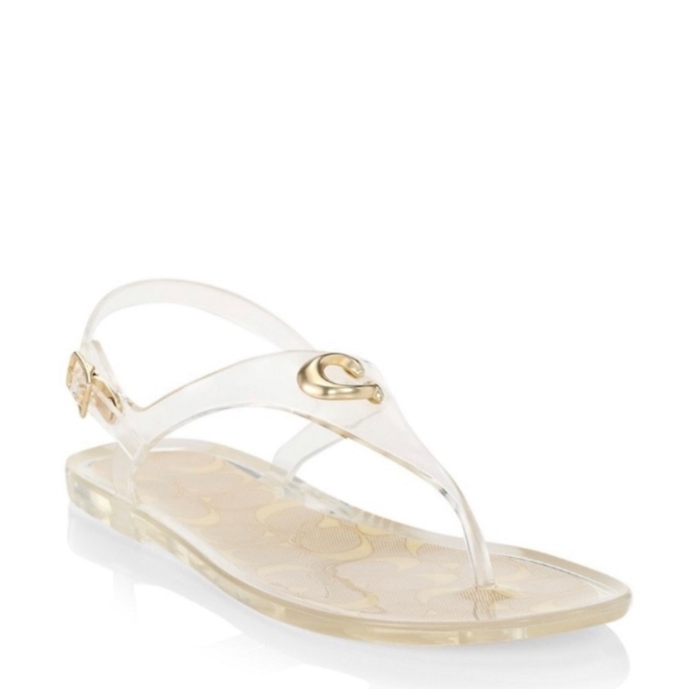 Coach Clear Jelly Thong Sandals with Gold Logo Accent